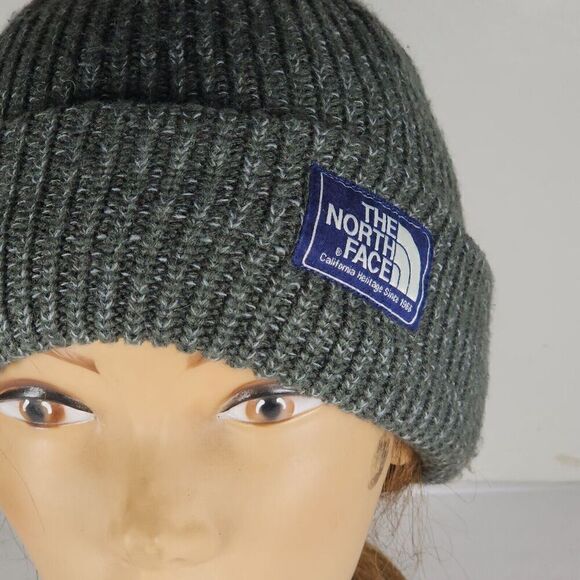 The North Face Unisex OS The Salty Dog Green Arcylic Ribbed Cuffed Beanie Hat - Picture 2 of 11